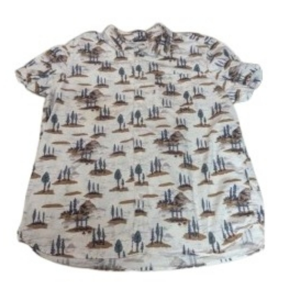 The North Face‎ Mens XX Large Button Up Short Sleeve Shirt Mountain Forest Print